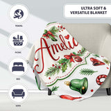 Watercolor Christmas Trees Bells Santa Hats Festive Seamless Pattern  Personalised Custom Name Super Soft Fleece Blanket Bed Sofa Throw