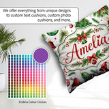 Custom Name Watercolor Christmas Trees Bells Santa Hats Seamless Square Filled Cushion Throw Pillow Sofa Bed Home Decor Zip Washable UK Made