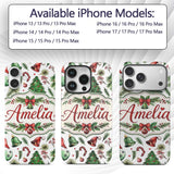 Watercolor Christmas Trees Bells Printed Design Custom Name Protective Phone Case Mobile Cover Durable Everyday Smartphone Shock Resistant