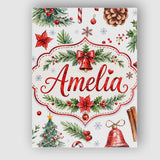 Personalised Name Watercolor Christmas Custom  Modern Room Accent Elegant Feature Canvas Wall Art Print Decor Picture Ready to Hang