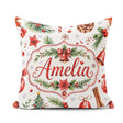 Custom Name Watercolor Christmas Santa Hat Tree Branches Festive Square Filled Cushion Throw Pillow Sofa Bed Home Decor Zip Washable UK Made