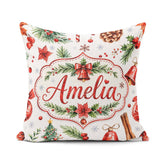 Custom Name Watercolor Christmas Santa Hat Tree Branches Festive Square Filled Cushion Throw Pillow Sofa Bed Home Decor Zip Washable UK Made