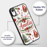 Watercolor Christmas Santa Hat Tree Branches Custom Name Protective Phone Case Mobile Cover Durable Everyday Smartphone Shock Resistant