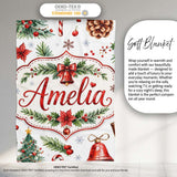 Watercolor Christmas Santa Hat Tree Branches Snowflakes Festive  Personalised Custom Name Super Soft Fleece Blanket Bed Sofa Throw