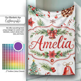 Watercolor Christmas Santa Hat Tree Branches Snowflakes Festive  Personalised Custom Name Super Soft Fleece Blanket Bed Sofa Throw