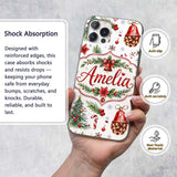 Watercolor Christmas Santa Hat Tree Branches Custom Name Protective Phone Case Mobile Cover Durable Everyday Smartphone Shock Resistant