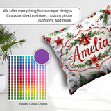 Custom Name Watercolor Christmas Santa Hat Tree Branches Festive Square Filled Cushion Throw Pillow Sofa Bed Home Decor Zip Washable UK Made