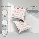 Custom Name Strawberry Bow Seamless Pattern Coral Frame Coquette Square Filled Cushion Throw Pillow Sofa Bed Home Decor Zip Washable UK Made