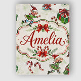 Personalised Name Playful Christmas Elves Custom  Unique Gift Idea Elegant Feature Canvas Wall Art Print Decor Picture Ready to Hang