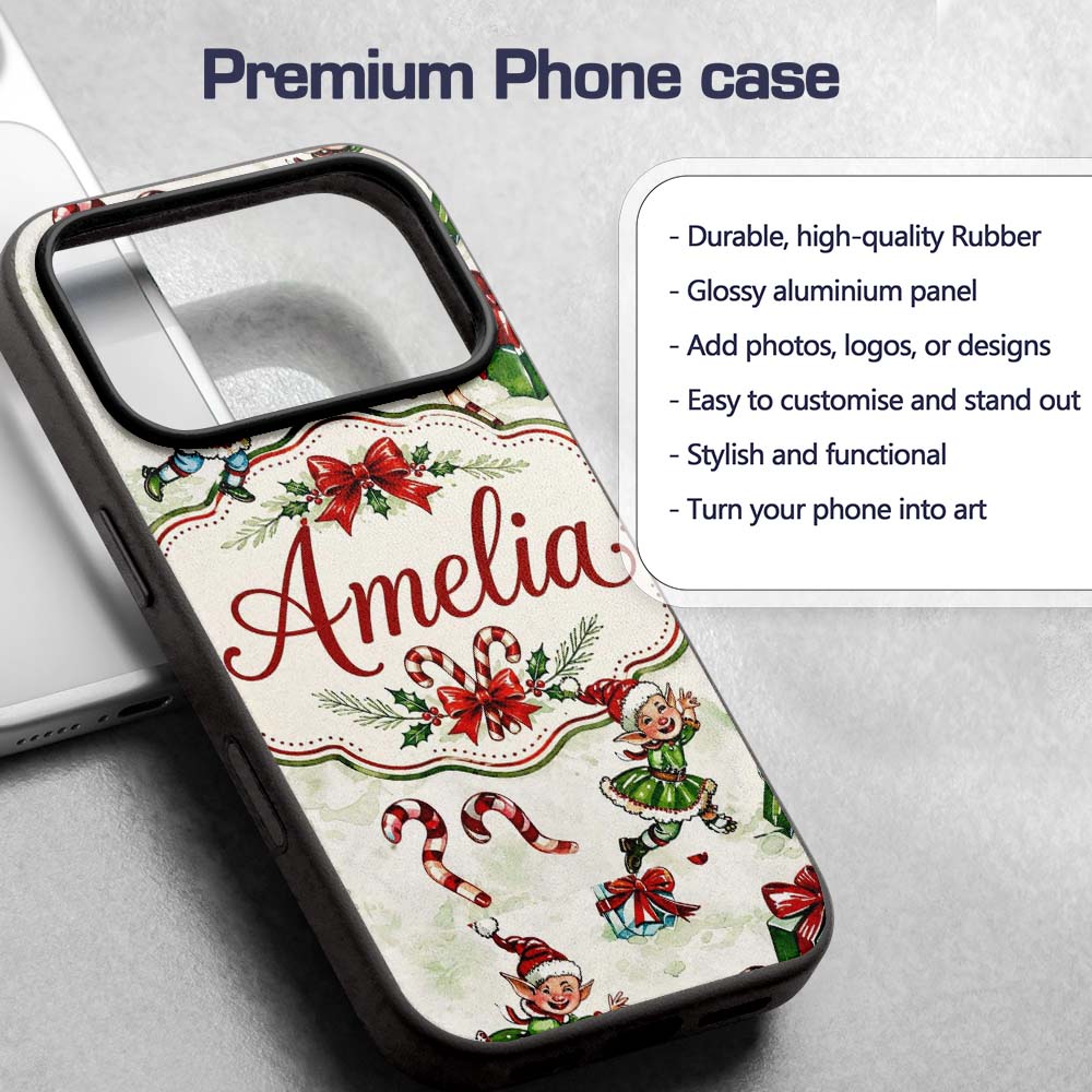 Playful Christmas Elves Gifts Candy Cane Festive Custom Name Protective Phone Case Mobile Cover Durable Everyday Smartphone Shock Resistant