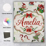 Personalised Name Playful Christmas Elves Custom  Unique Gift Idea Elegant Feature Canvas Wall Art Print Decor Picture Ready to Hang