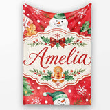 Festive Gingerbread Cookies Gifts Holly Snowflakes Watercolor Lovely  Personalised Custom Name Super Soft Fleece Blanket Bed Sofa Throw
