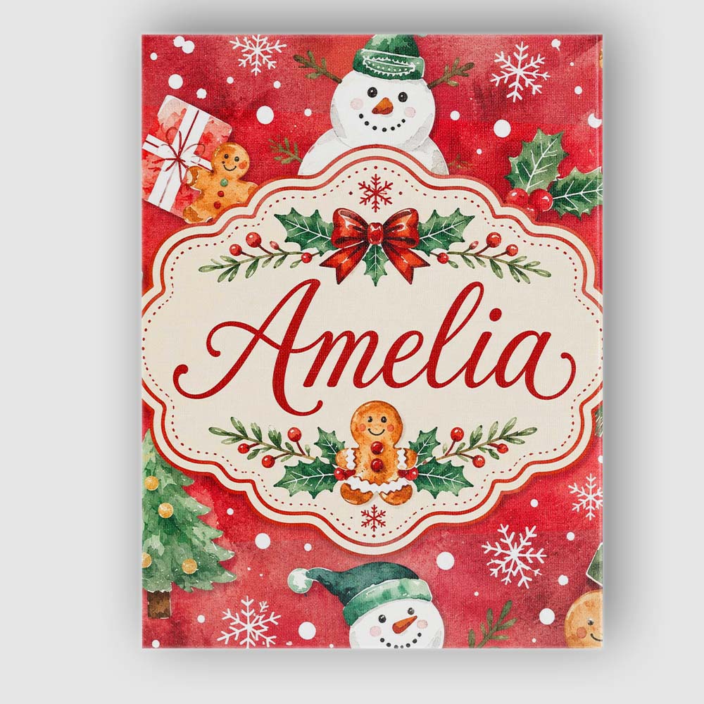 Personalised Name Festive Gingerbread Custom Modern Room Accent Creative Decorator Style Canvas Wall Art Print Decor Picture Ready to Hang