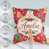 Custom Name Festive Gingerbread Cookies Gifts Holly Snowflakes Square Filled Cushion Throw Pillow Sofa Bed Home Decor Zip Washable UK Made