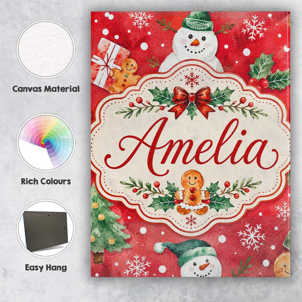 Personalised Name Festive Gingerbread Custom Modern Room Accent Creative Decorator Style Canvas Wall Art Print Decor Picture Ready to Hang