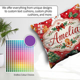 Custom Name Festive Gingerbread Cookies Gifts Holly Snowflakes Square Filled Cushion Throw Pillow Sofa Bed Home Decor Zip Washable UK Made