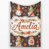 Autumn Gnomes Leaves Hearts Cozy Fall Watercolor Seamless Pattern  Personalised Custom Name Super Soft Fleece Blanket Bed Sofa Throw
