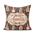 Custom Name Autumn Gnomes Leaves Hearts Cozy Watercolor Seamless Square Filled Cushion Throw Pillow Sofa Bed Home Decor Zip Washable UK Made