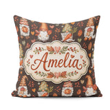 Custom Name Autumn Gnomes Leaves Hearts Cozy Watercolor Seamless Square Filled Cushion Throw Pillow Sofa Bed Home Decor Zip Washable UK Made