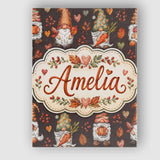 Personalised Name Autumn Gnomes Leaves Custom  Modern Room Accent Elegant Feature Canvas Wall Art Print Decor Picture Ready to Hang