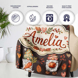 Autumn Gnomes Leaves Hearts Cozy Fall Watercolor Seamless Pattern  Personalised Custom Name Super Soft Fleece Blanket Bed Sofa Throw