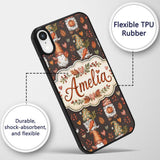 Autumn Gnomes Leaves Hearts Cozy Fall Watercolor Custom Name Protective Phone Case Mobile Cover Durable Everyday Smartphone Shock Resistant