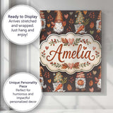 Personalised Name Autumn Gnomes Leaves Custom  Modern Room Accent Elegant Feature Canvas Wall Art Print Decor Picture Ready to Hang