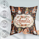 Custom Name Autumn Gnomes Leaves Hearts Cozy Watercolor Seamless Square Filled Cushion Throw Pillow Sofa Bed Home Decor Zip Washable UK Made