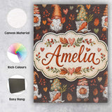 Personalised Name Autumn Gnomes Leaves Custom  Modern Room Accent Elegant Feature Canvas Wall Art Print Decor Picture Ready to Hang