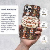 Autumn Gnomes Leaves Hearts Cozy Fall Watercolor Custom Name Protective Phone Case Mobile Cover Durable Everyday Smartphone Shock Resistant