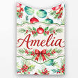 Watercolor Christmas Baubles Holly Leaves Festive Seamless Pattern  Personalised Custom Name Super Soft Fleece Blanket Bed Sofa Throw
