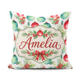 Custom Name Watercolor Christmas Baubles Leaves Festive Seamless Square Filled Cushion Throw Pillow Sofa Bed Home Decor Zip Washable UK Made