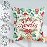 Custom Name Watercolor Christmas Baubles Leaves Festive Seamless Square Filled Cushion Throw Pillow Sofa Bed Home Decor Zip Washable UK Made