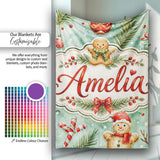 Cute Gingerbread Snowman Candy Cane Winter Seamless Pattern Lovely  Personalised Custom Name Super Soft Fleece Blanket Bed Sofa Throw
