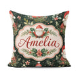 Custom Name Christmas Santa Botanical Dark Green Festive Pattern Square Filled Cushion Throw Pillow Sofa Bed Home Decor Zip Washable UK Made
