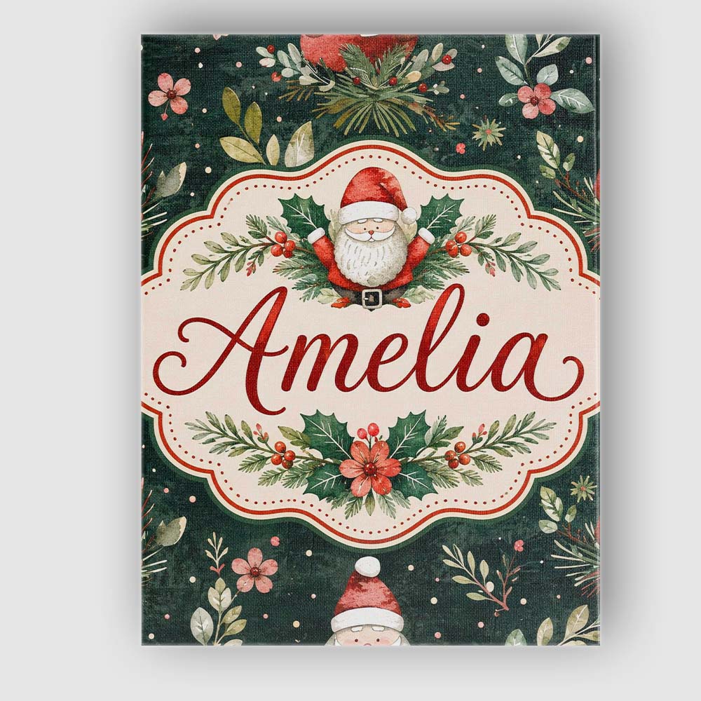 Personalised Name Christmas Santa Botanical Custom  Bespoke Interior Contemporary Canvas Wall Art Print Decor Picture Ready to Hang