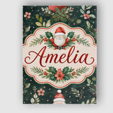 Personalised Name Christmas Santa Botanical Custom  Bespoke Interior Contemporary Canvas Wall Art Print Decor Picture Ready to Hang