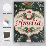 Personalised Name Christmas Santa Botanical Custom  Bespoke Interior Contemporary Canvas Wall Art Print Decor Picture Ready to Hang