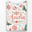 Watercolor Christmas Baubles Snowflakes Reindeer Tree Festive Lovely  Personalised Custom Name Super Soft Fleece Blanket Bed Sofa Throw