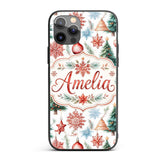 Watercolor Christmas Baubles Snowflakes Reindeer Custom Name Protective Phone Case Mobile Cover Durable Everyday Smartphone Shock Resistant