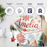 Watercolor Christmas Baubles Snowflakes Reindeer Tree Festive Lovely  Personalised Custom Name Super Soft Fleece Blanket Bed Sofa Throw