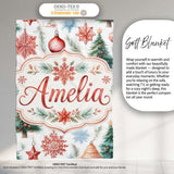 Watercolor Christmas Baubles Snowflakes Reindeer Tree Festive Lovely  Personalised Custom Name Super Soft Fleece Blanket Bed Sofa Throw