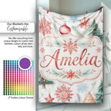 Watercolor Christmas Baubles Snowflakes Reindeer Tree Festive Lovely  Personalised Custom Name Super Soft Fleece Blanket Bed Sofa Throw