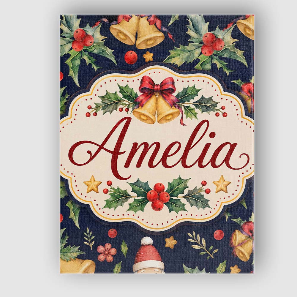 Personalised Name Christmas Bells Holly Custom  Modern Room Accent Elegant Feature Canvas Wall Art Print Decor Picture Ready to Hang