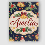 Personalised Name Christmas Bells Holly Custom  Modern Room Accent Elegant Feature Canvas Wall Art Print Decor Picture Ready to Hang