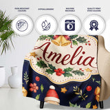 Christmas Bells Holly Leaves Gift Boxes Festive Dark Seamless Lovely  Personalised Custom Name Super Soft Fleece Blanket Bed Sofa Throw
