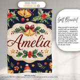 Christmas Bells Holly Leaves Gift Boxes Festive Dark Seamless Lovely  Personalised Custom Name Super Soft Fleece Blanket Bed Sofa Throw