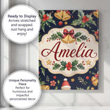 Personalised Name Christmas Bells Holly Custom  Modern Room Accent Elegant Feature Canvas Wall Art Print Decor Picture Ready to Hang