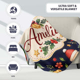 Christmas Bells Holly Leaves Gift Boxes Festive Dark Seamless Lovely  Personalised Custom Name Super Soft Fleece Blanket Bed Sofa Throw
