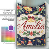 Christmas Bells Holly Leaves Gift Boxes Festive Dark Seamless Lovely  Personalised Custom Name Super Soft Fleece Blanket Bed Sofa Throw